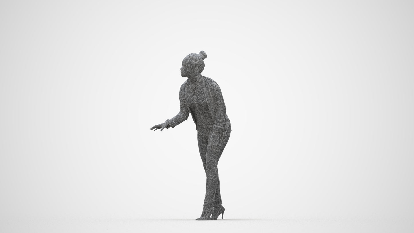 3D people model woman business standing, scanned human for 3ds Max rendering, wireframe back view