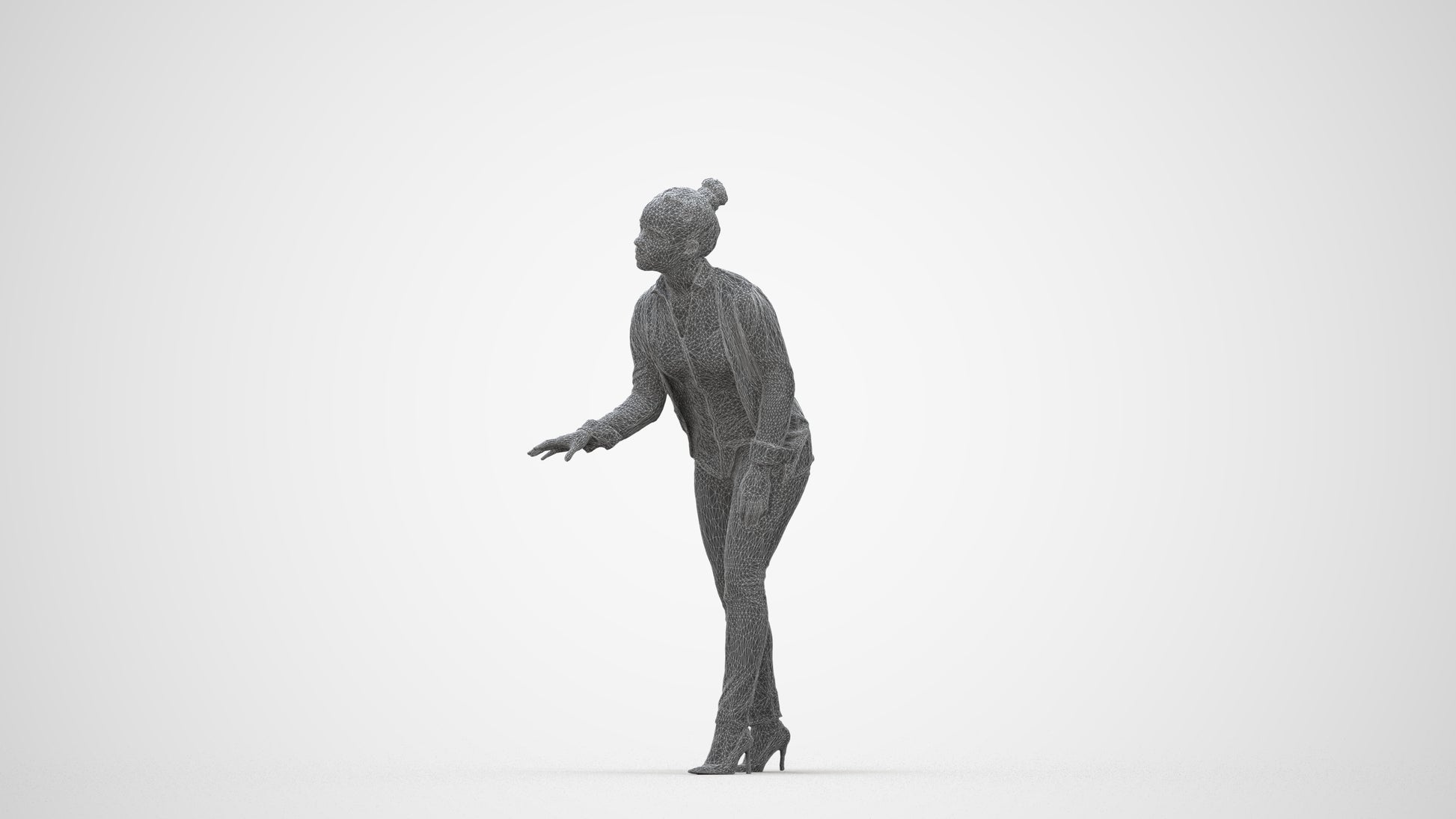 3D people model woman business standing, scanned human for 3ds Max rendering, wireframe back view