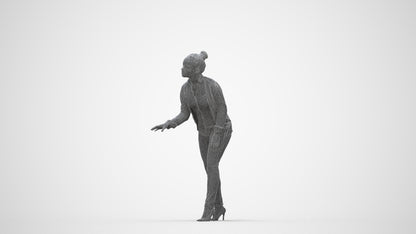 3D people model woman business standing, scanned human for 3ds Max rendering, wireframe back view