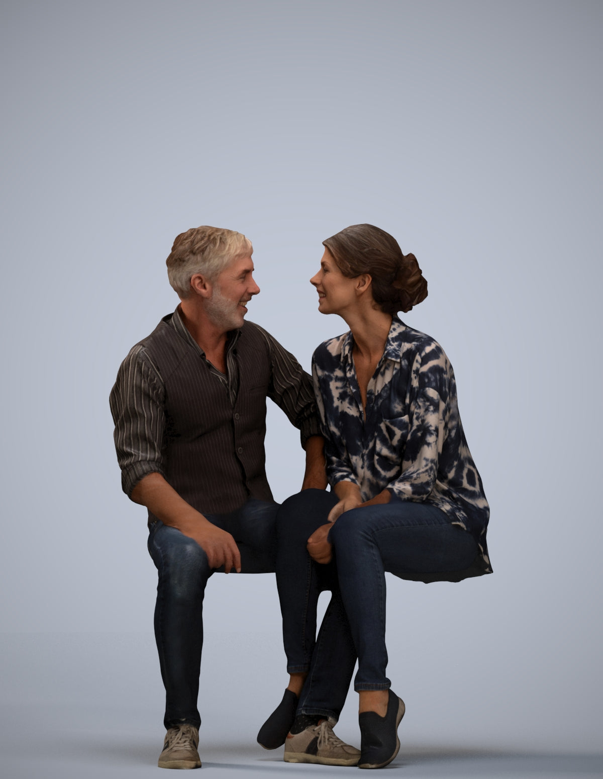 realistic 3D human woman casual couple, archviz people FBX OBJ for Blender