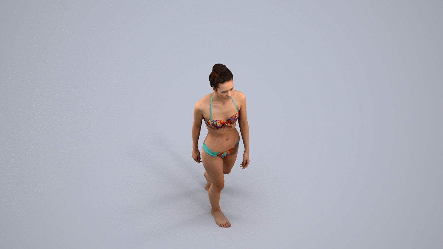 realistic 3D human woman pool, archviz people FBX OBJ for Blender, back view render