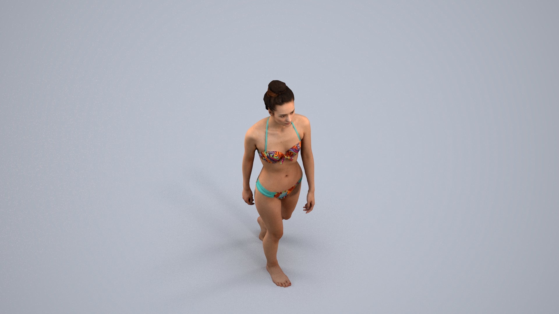 realistic 3D human woman pool, archviz people FBX OBJ for Blender, back view render