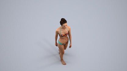 realistic 3D human woman pool, archviz people FBX OBJ for Blender, back view render