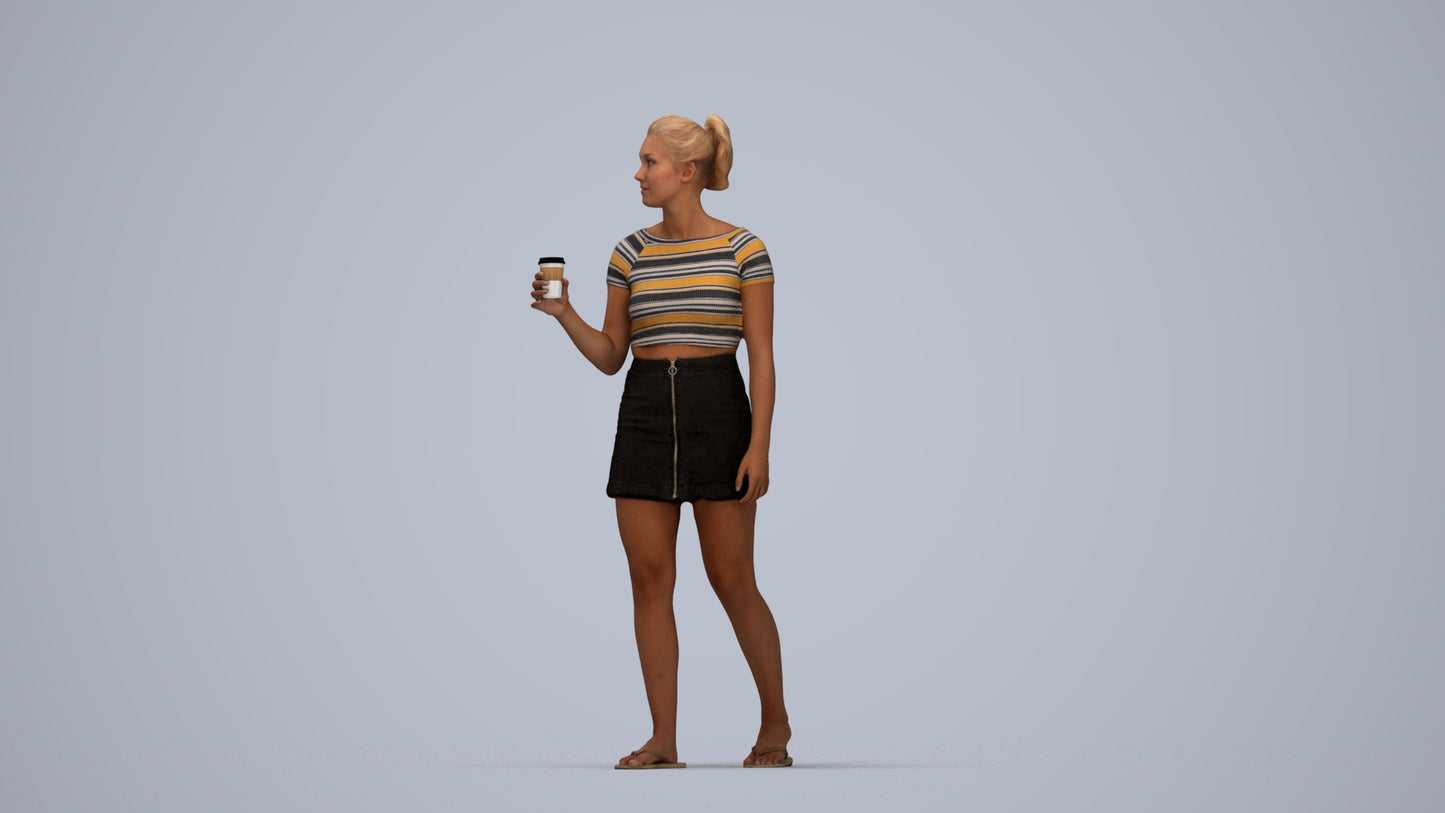 realistic 3D woman casual walking, scanned archviz people for Blender and 3ds Max, top-down view render