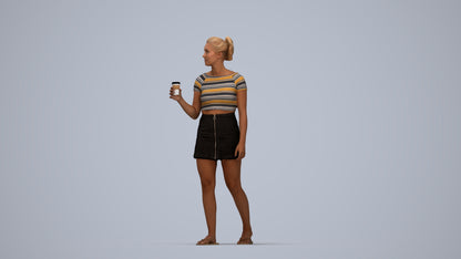 realistic 3D woman casual walking, scanned archviz people for Blender and 3ds Max, top-down view render