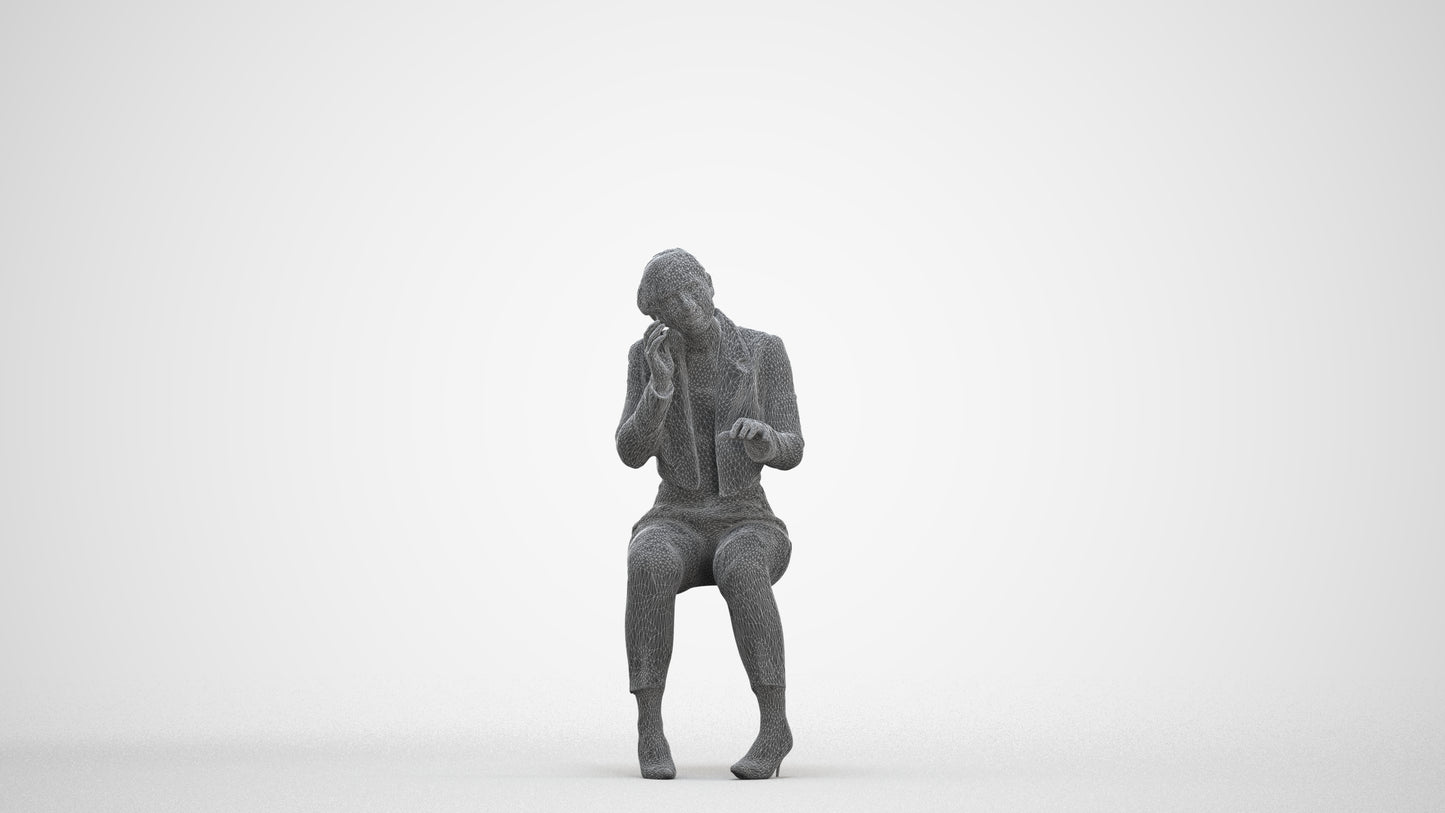 3D human model woman business, photogrammetry scanned person for archviz, three-quarter front view render