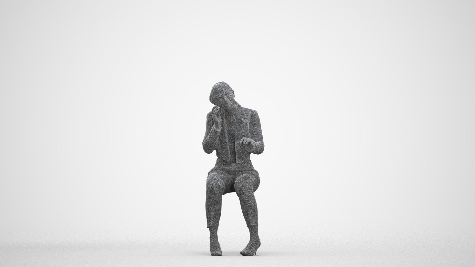 3D human model woman business, photogrammetry scanned person for archviz, three-quarter front view render