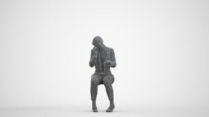 3D human model woman business, photogrammetry scanned person for archviz, three-quarter front view render