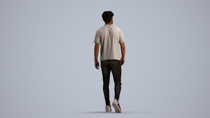 photogrammetry 3D man casual walking, realistic human model archviz FBX, front view render