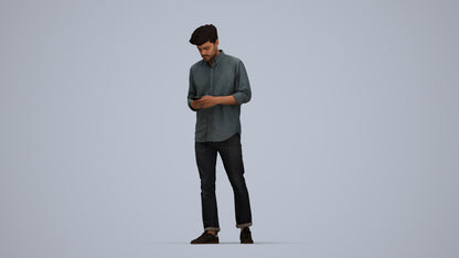 photogrammetry 3D man casual walking, realistic human model archviz FBX, top-down view render