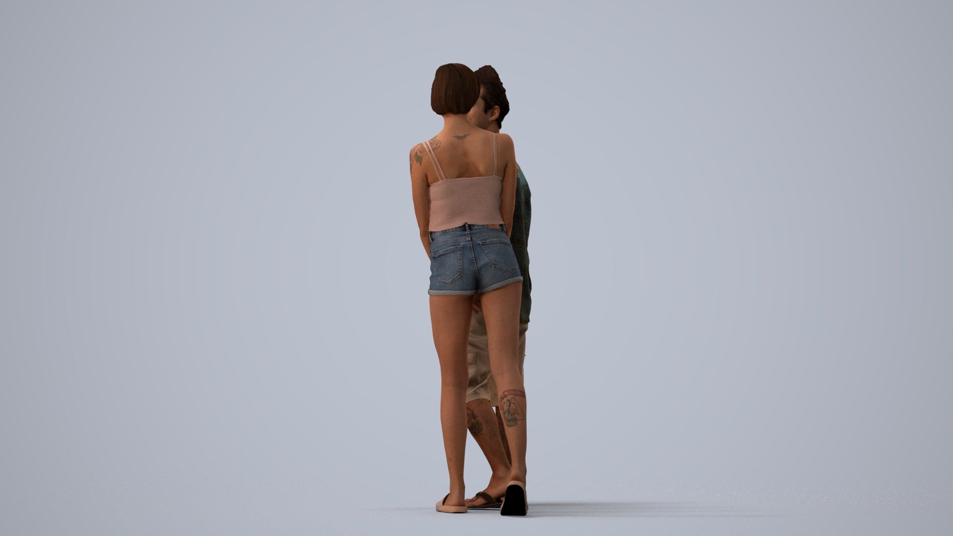 3D people model woman couple, scanned human for 3ds Max rendering, three-quarter view render