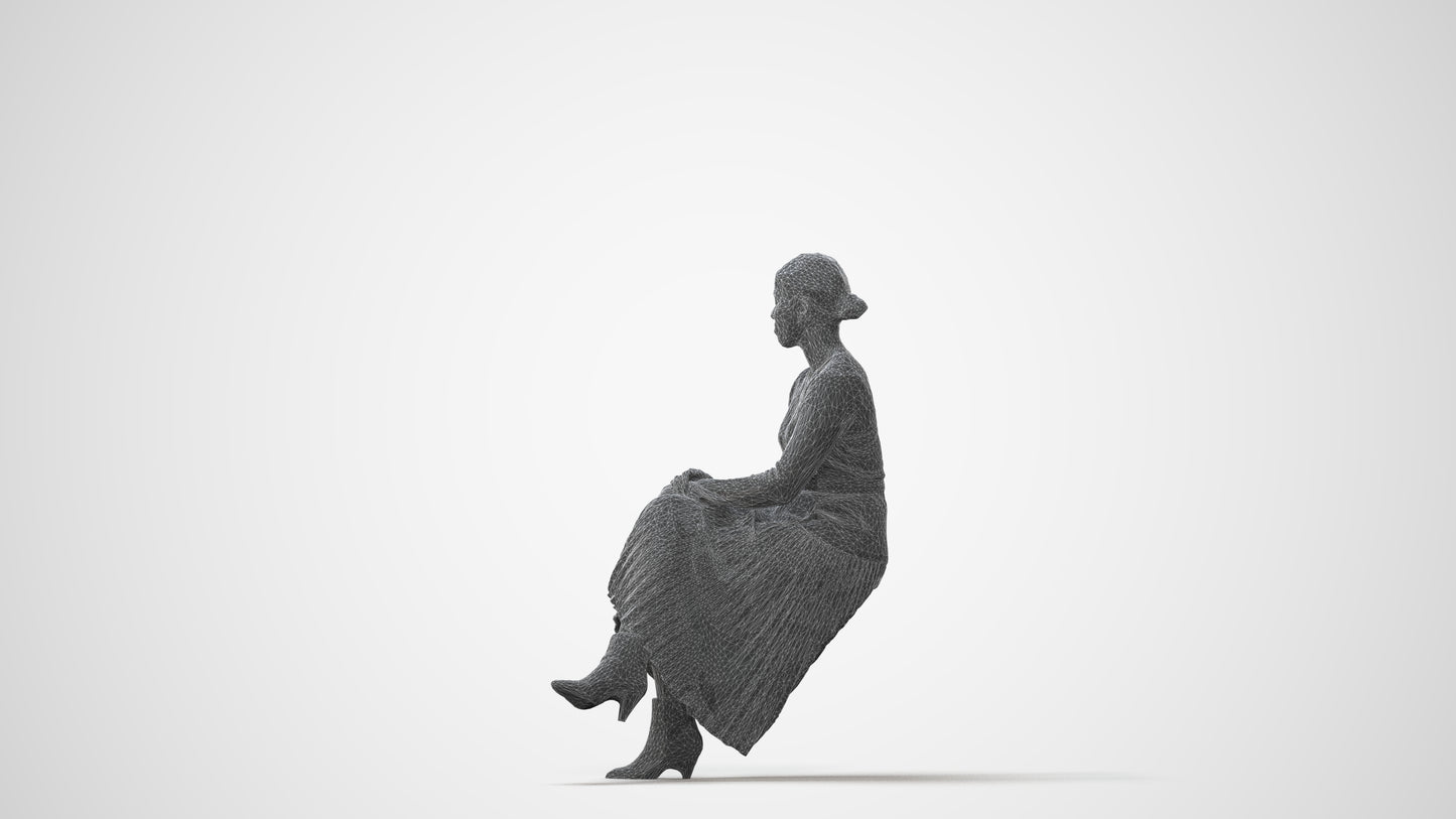 photogrammetry 3D woman casual sitting, realistic human model archviz FBX, square thumbnail