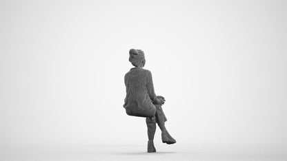 photogrammetry 3D woman casual sitting, realistic human model archviz FBX, wireframe front view