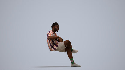 realistic 3D human man casual sitting, archviz people FBX OBJ for Blender, side view render