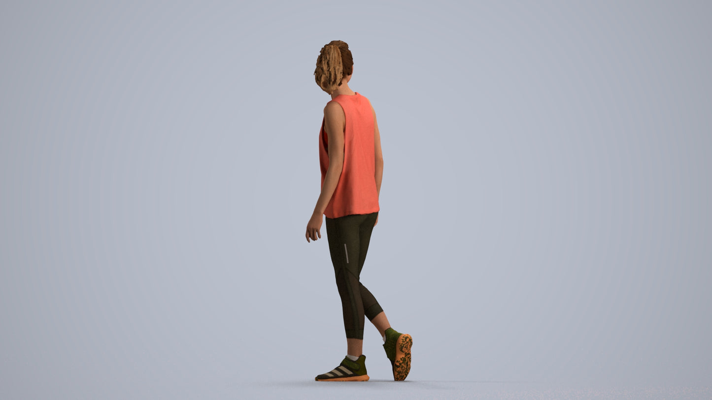 3D human model woman sport, photogrammetry scanned person for archviz, front view render