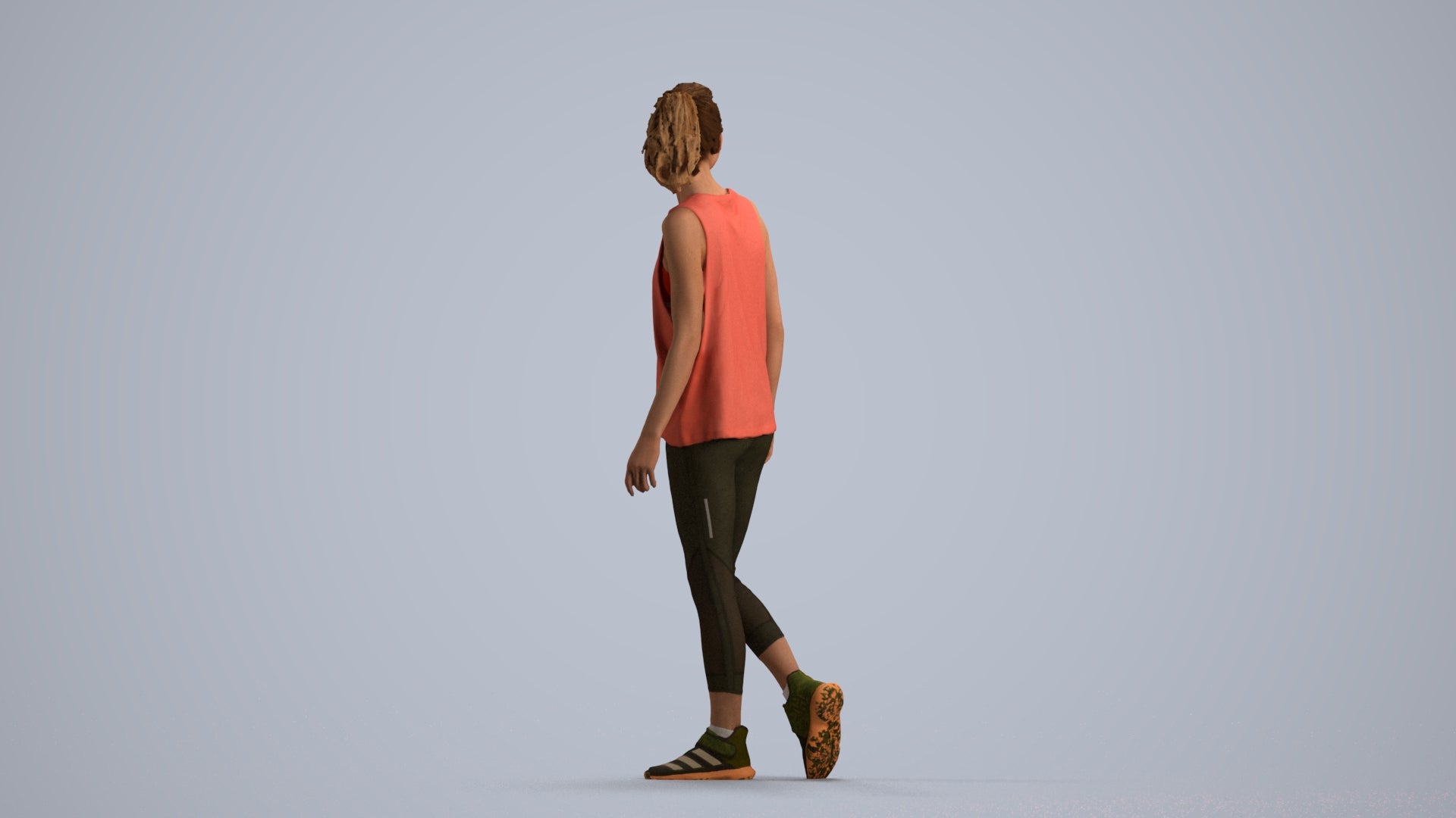 3D human model woman sport, photogrammetry scanned person for archviz, front view render