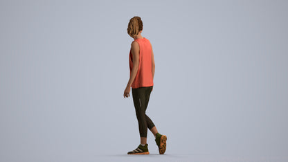 3D human model woman sport, photogrammetry scanned person for archviz, front view render