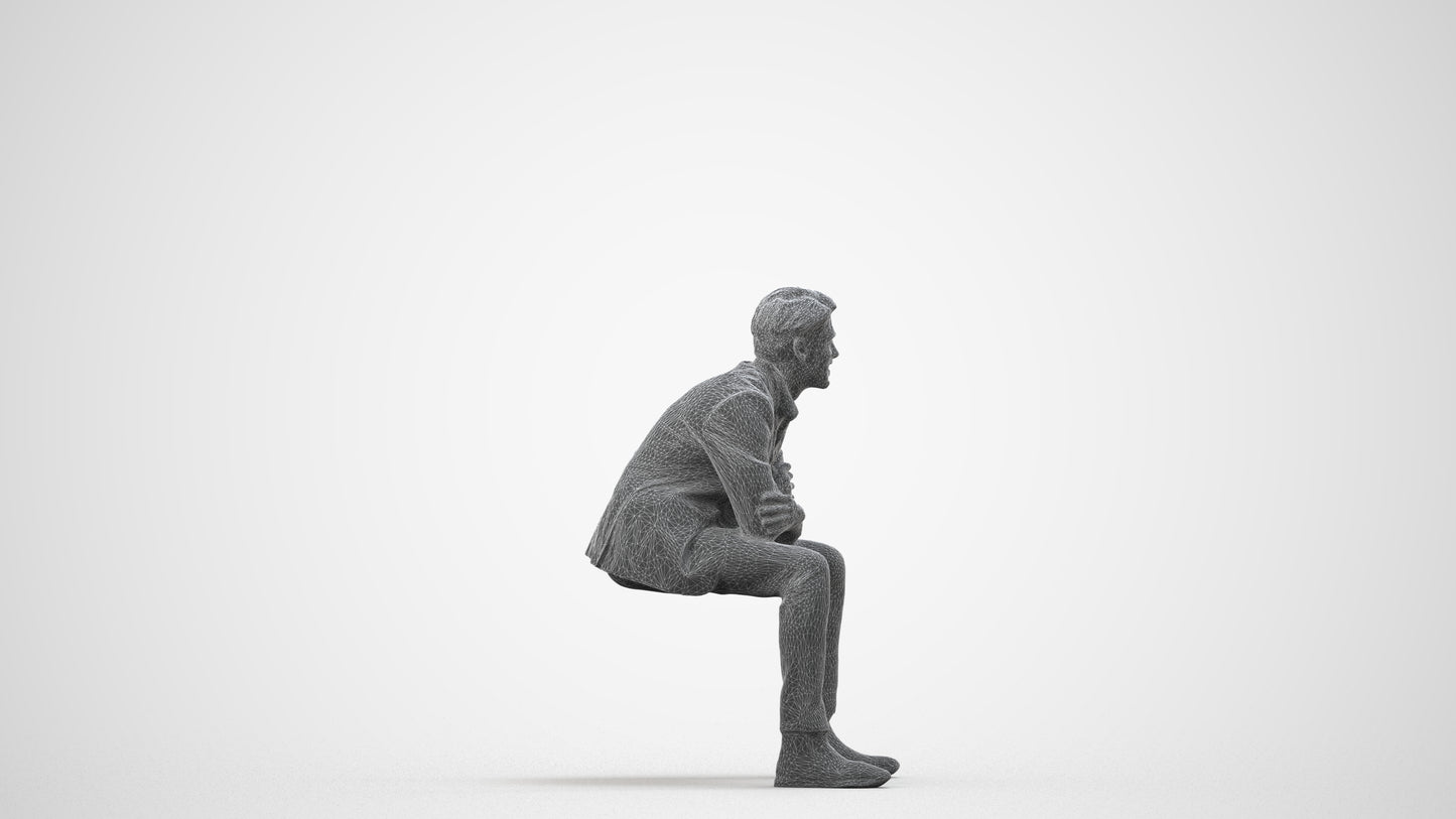 3D human model man business, photogrammetry scanned person for archviz, wireframe side view