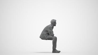 3D human model man business, photogrammetry scanned person for archviz, wireframe side view