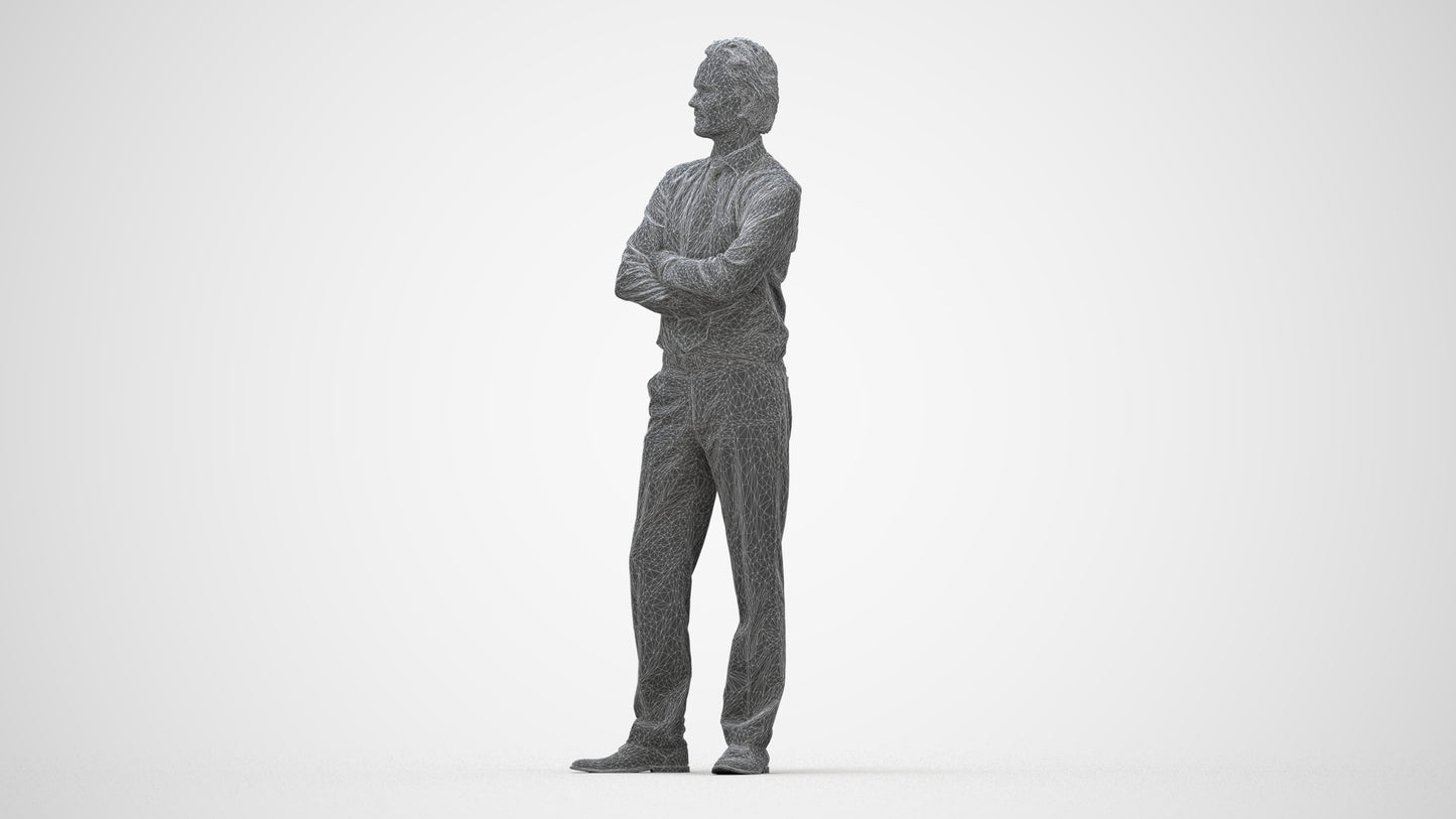 realistic 3D people man business, render-ready for V-Ray and Corona, FBX OBJ, wireframe back view