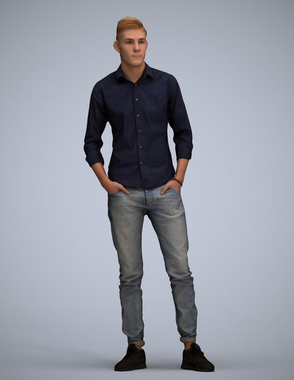 scanned 3D man casual standing, photogrammetry people for Enscape and V-Ray