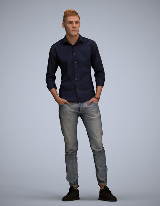 scanned 3D man casual standing, photogrammetry people for Enscape and V-Ray