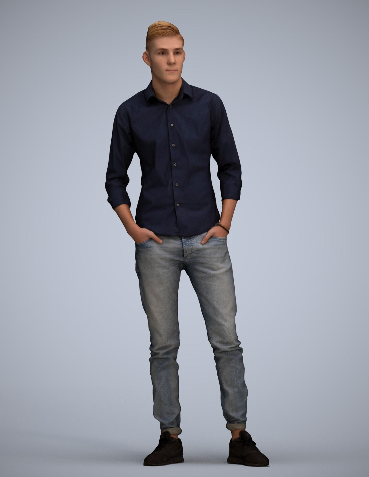 scanned 3D man casual standing, photogrammetry people for Enscape and V-Ray