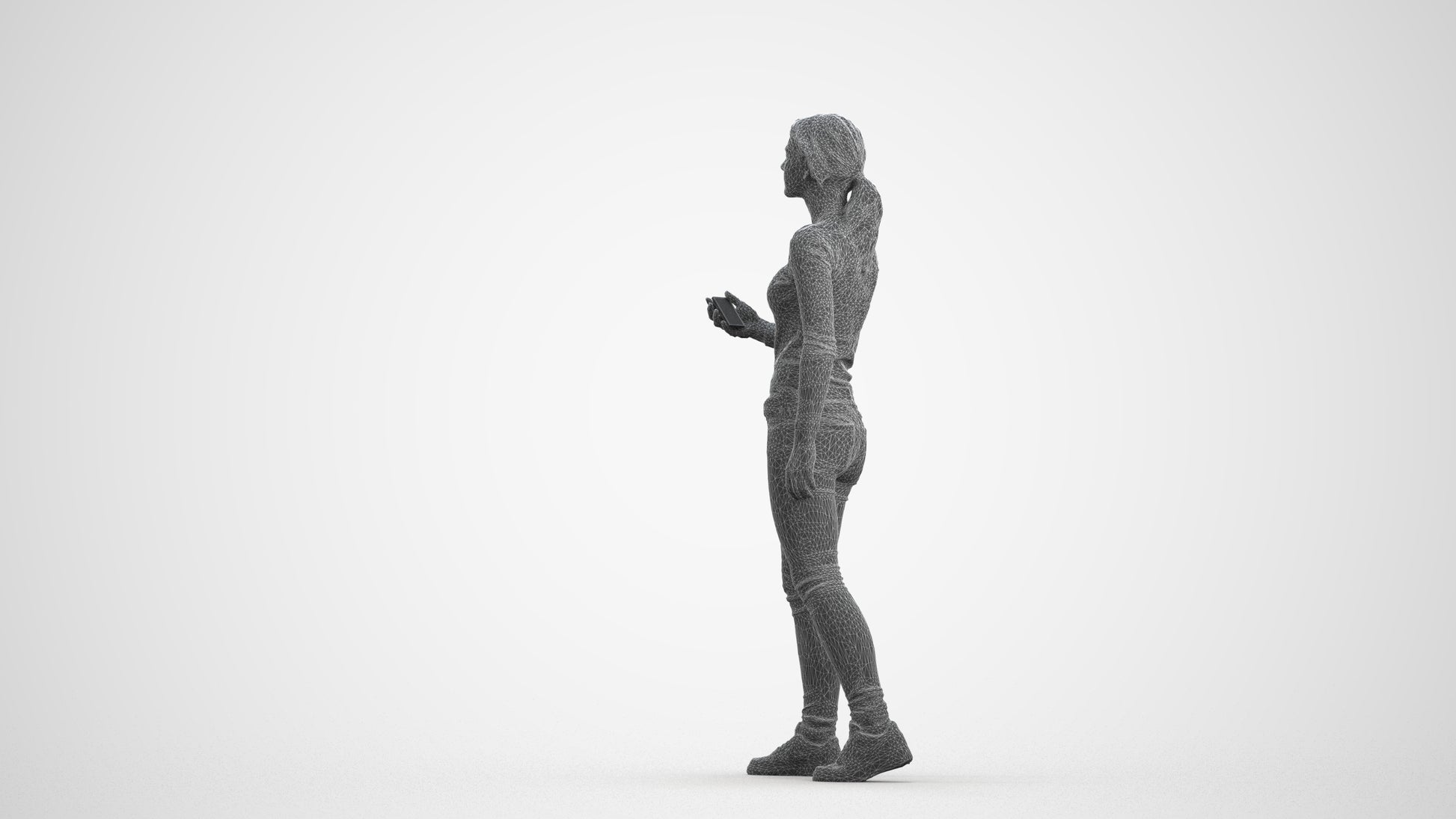 realistic 3D people woman casual walking, render-ready for V-Ray and Corona, FBX OBJ, wireframe front view