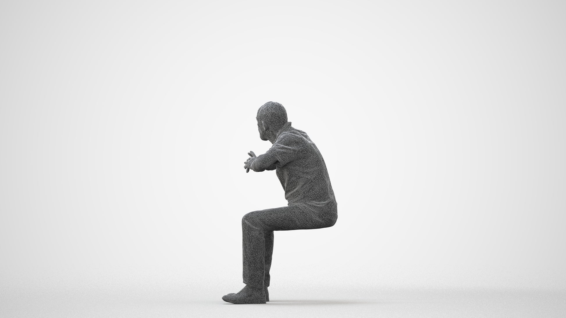 3D people model senior man casual sitting, scanned human for 3ds Max rendering, square thumbnail