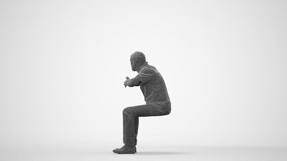 3D people model senior man casual sitting, scanned human for 3ds Max rendering, square thumbnail