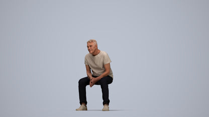 3D scanned senior man sitting casual, photorealistic archviz people for Enscape and SketchUp, top-down view render