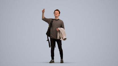 3D people model man casual standing, scanned human for 3ds Max rendering, standing pose render
