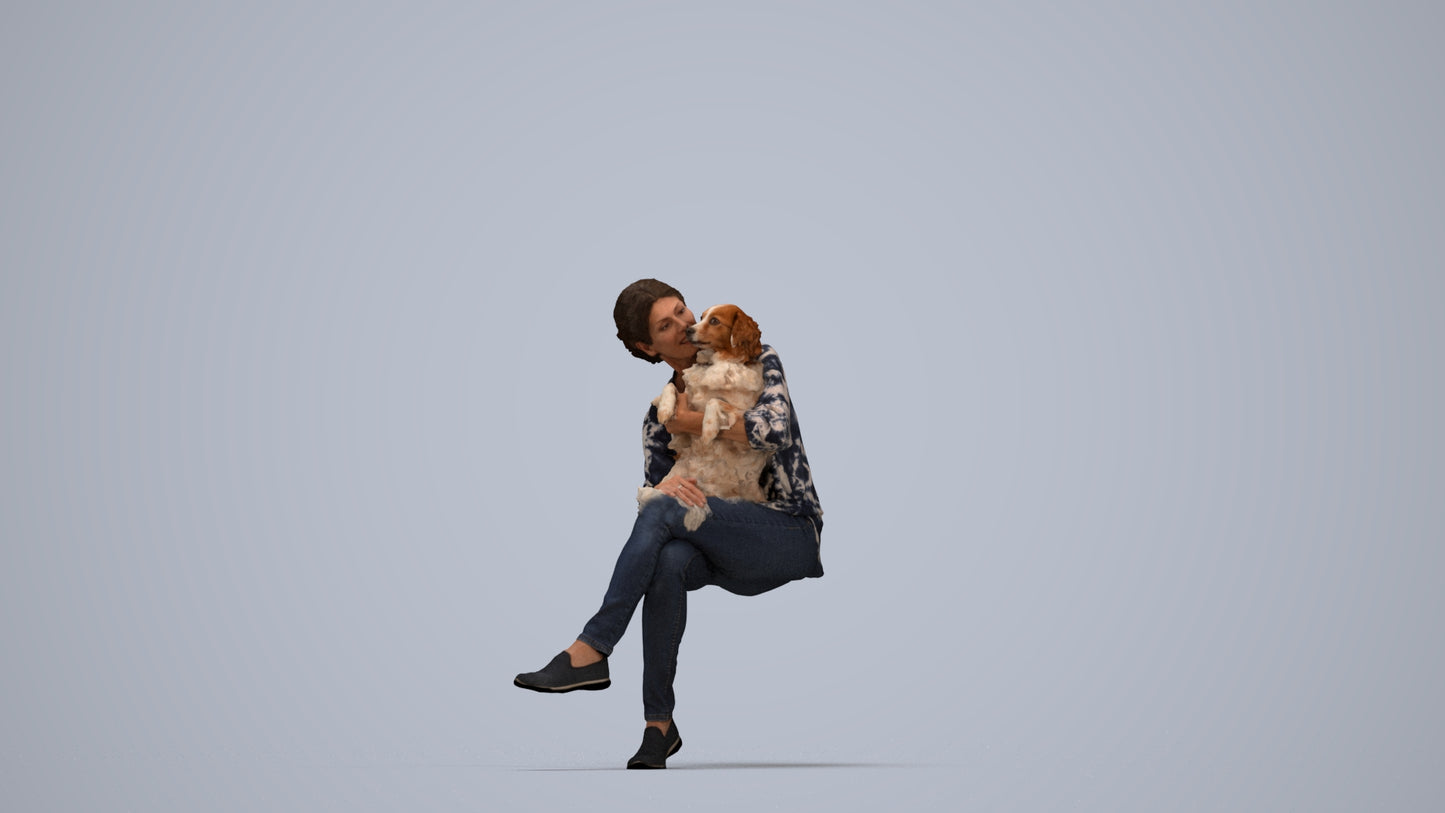 realistic 3D people woman casual sitting, render-ready for V-Ray and Corona, FBX OBJ, top-down view render