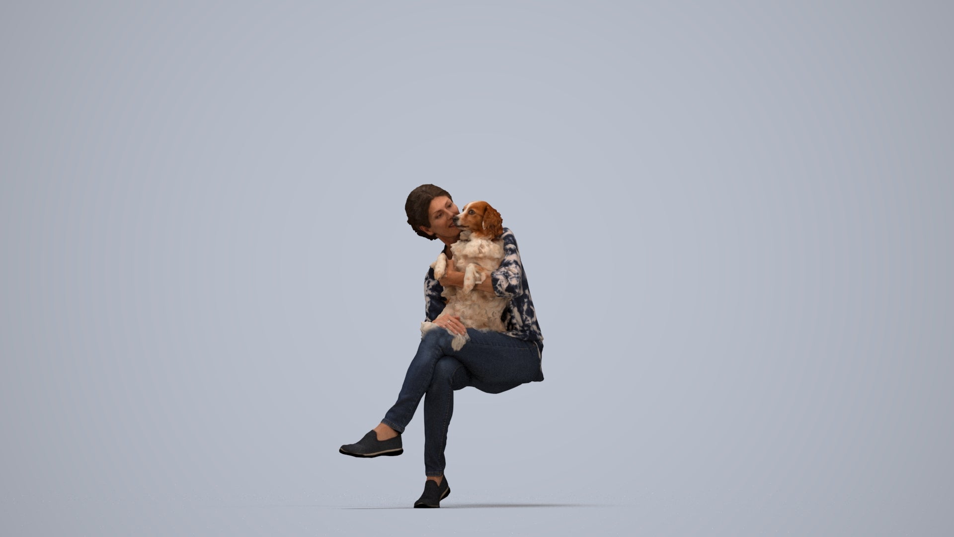 realistic 3D people woman casual sitting, render-ready for V-Ray and Corona, FBX OBJ, top-down view render