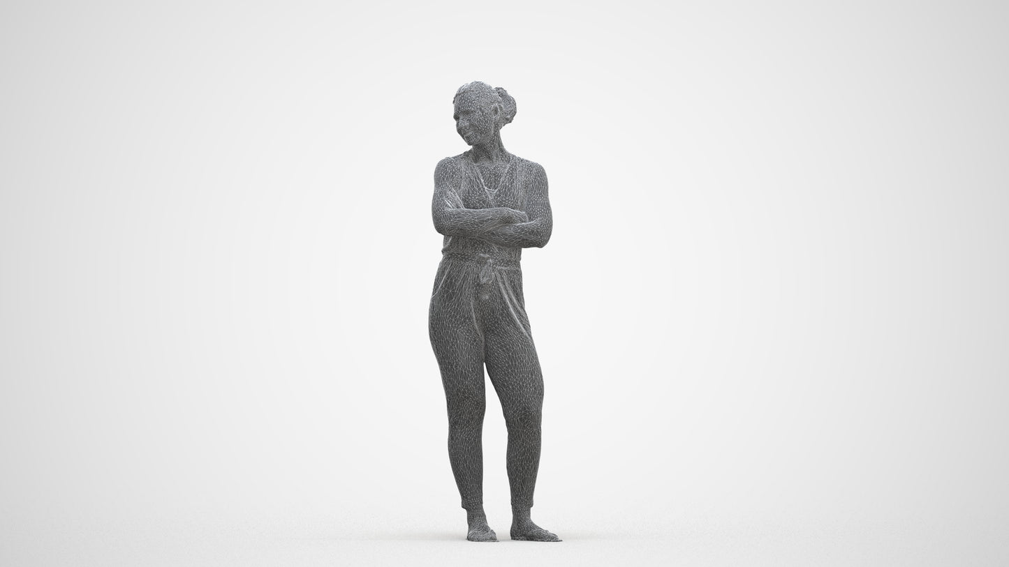 realistic 3D people woman casual standing, render-ready for V-Ray and Corona, FBX OBJ, three-quarter front view render