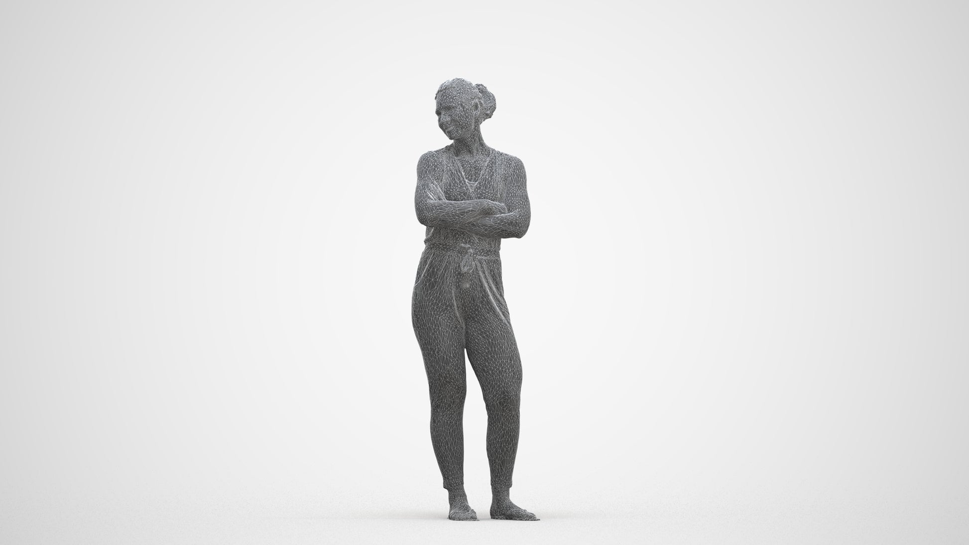 realistic 3D people woman casual standing, render-ready for V-Ray and Corona, FBX OBJ, three-quarter front view render