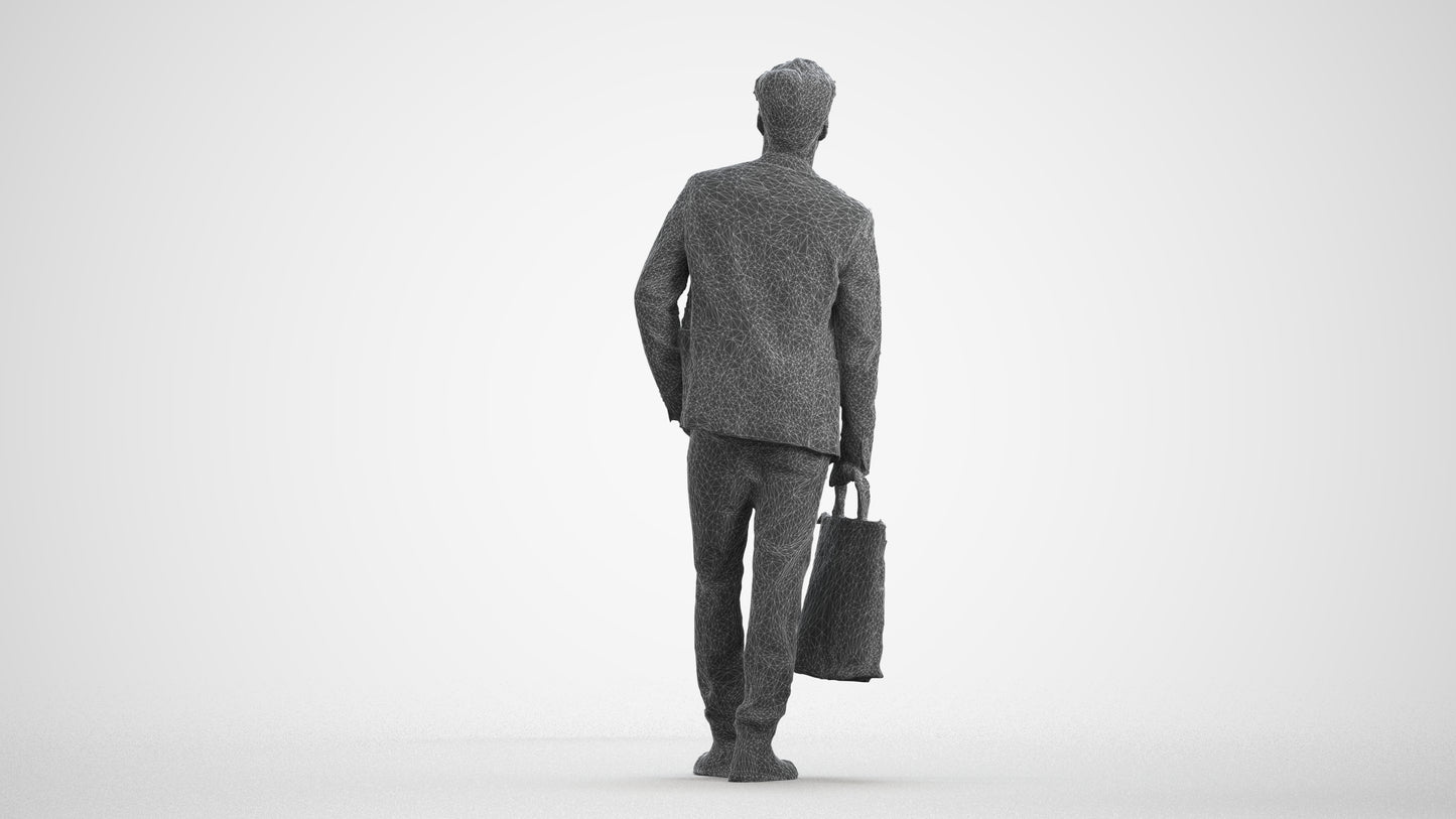 scanned 3D man casual standing, photogrammetry people for Enscape and V-Ray, wireframe front view