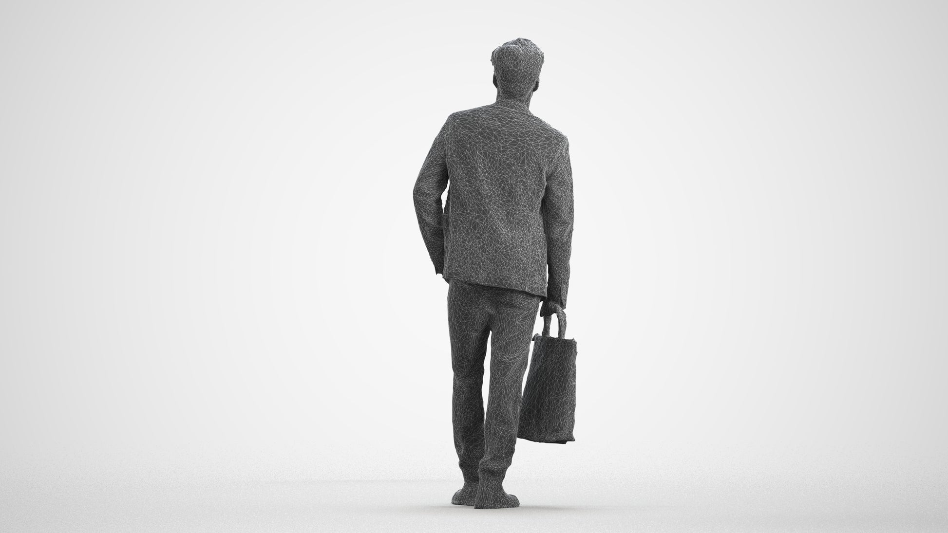 scanned 3D man casual standing, photogrammetry people for Enscape and V-Ray, wireframe front view
