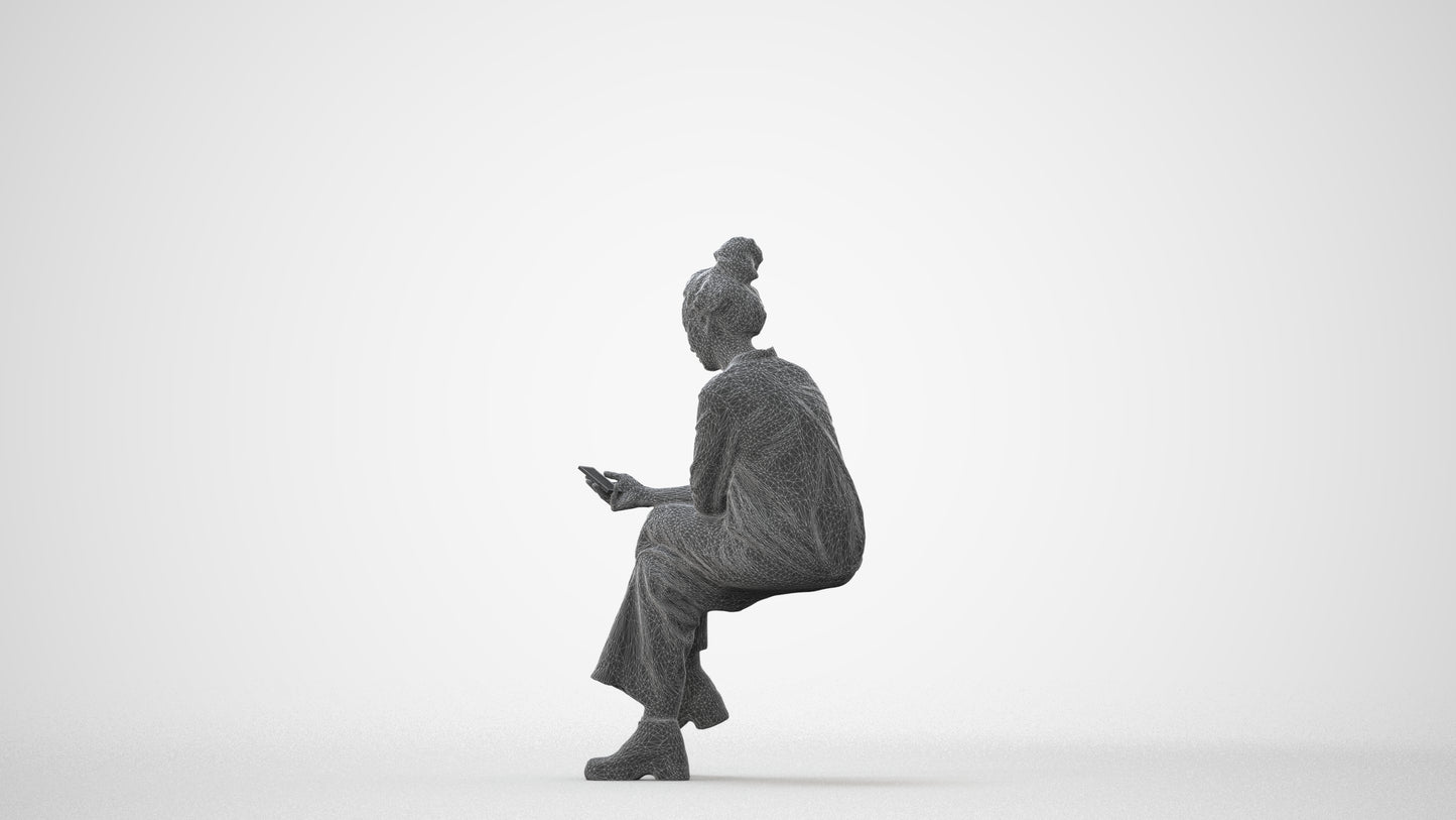 photogrammetry 3D woman casual sitting, realistic human model archviz FBX, square thumbnail