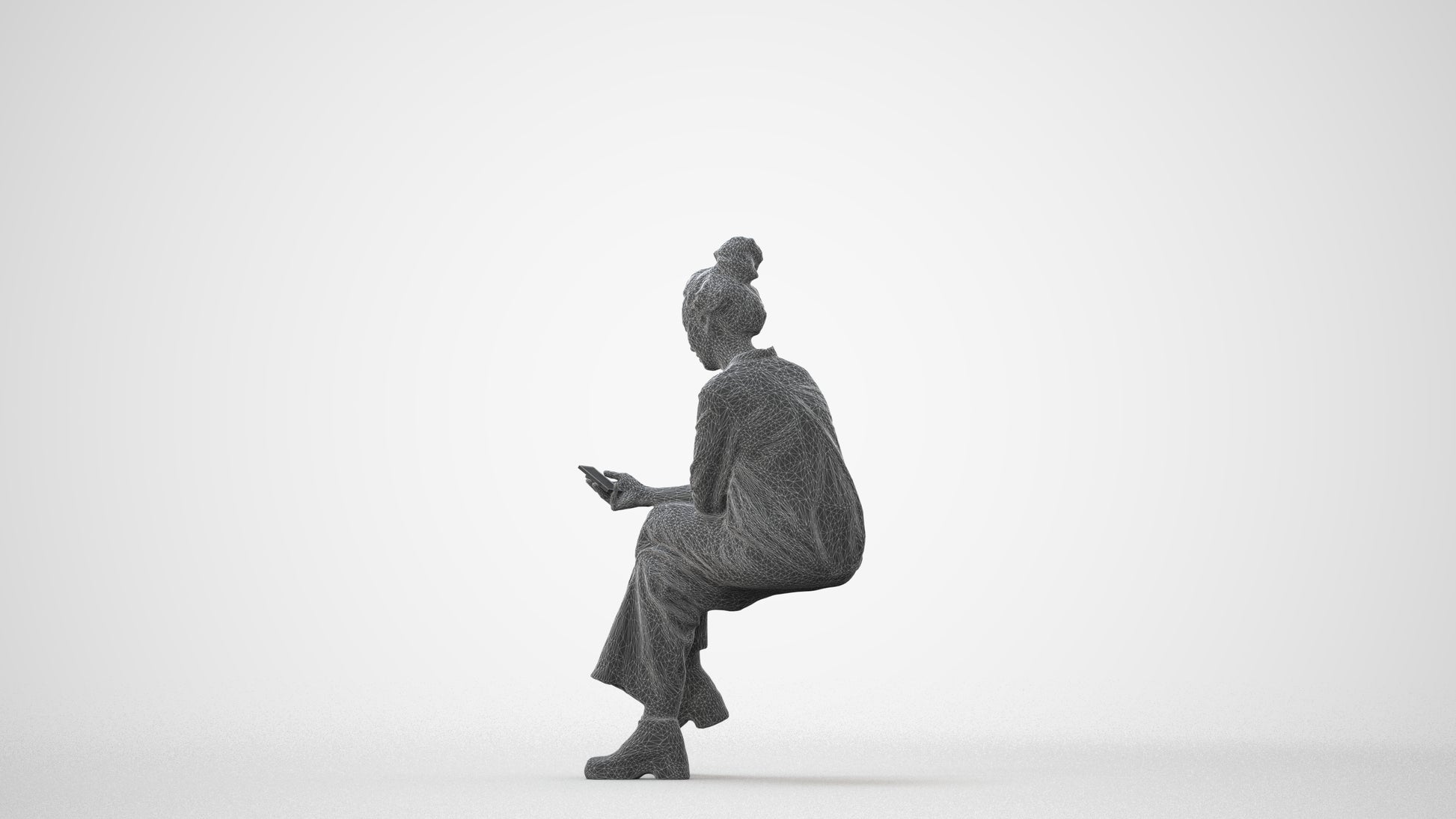 photogrammetry 3D woman casual sitting, realistic human model archviz FBX, square thumbnail