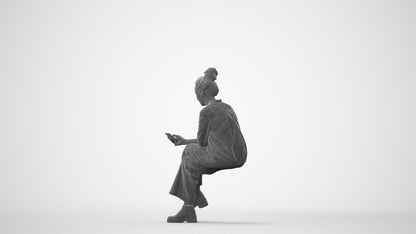 photogrammetry 3D woman casual sitting, realistic human model archviz FBX, square thumbnail