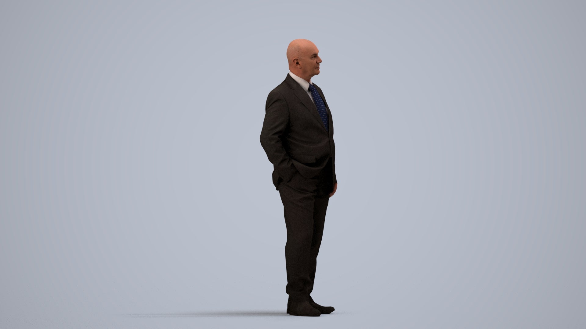 photogrammetry 3D senior man business, realistic human model archviz FBX, side view render