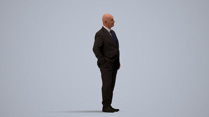 photogrammetry 3D senior man business, realistic human model archviz FBX, side view render