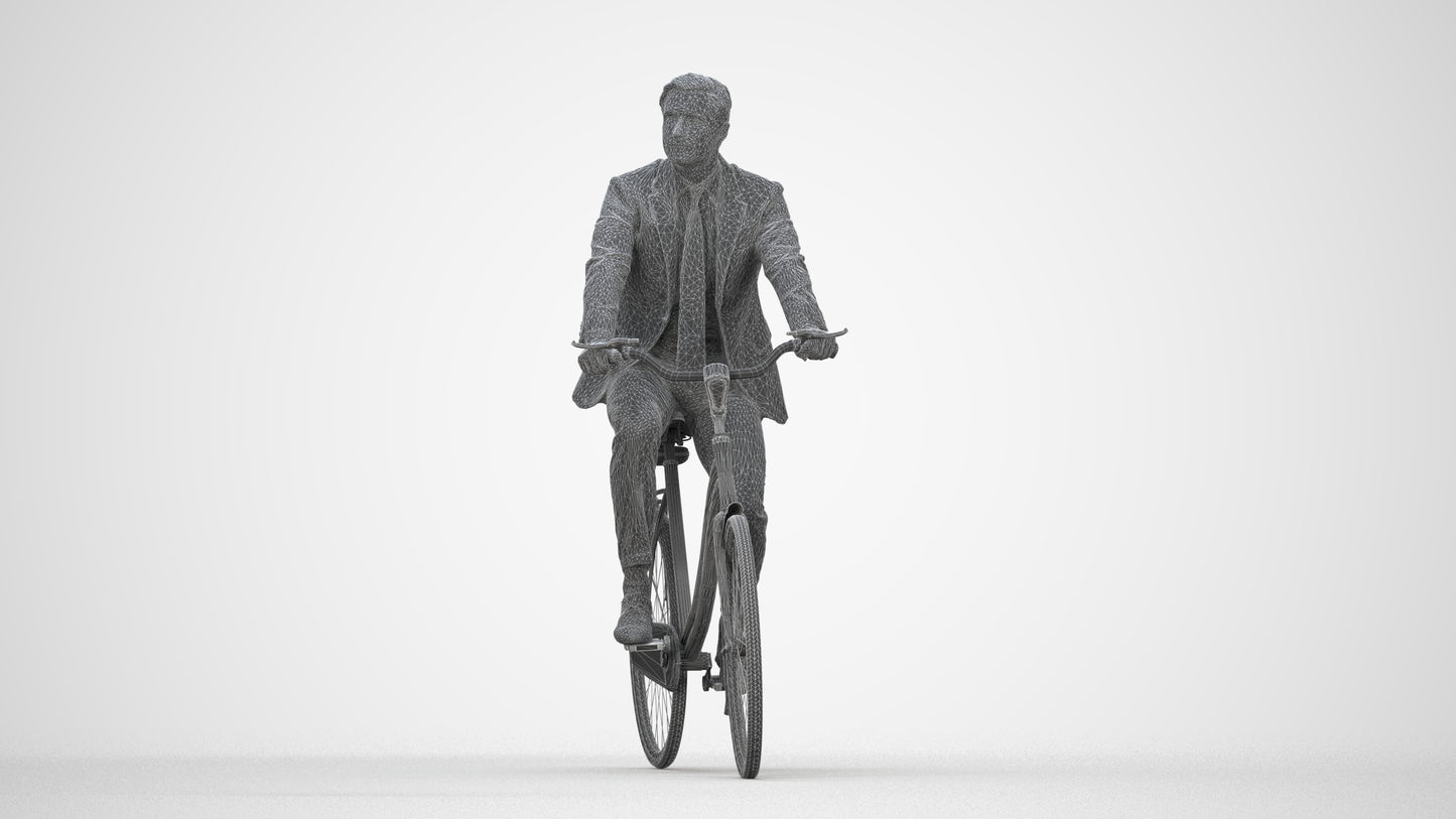 scanned 3D man business cycling, photogrammetry people for Enscape and V-Ray, wireframe back view
