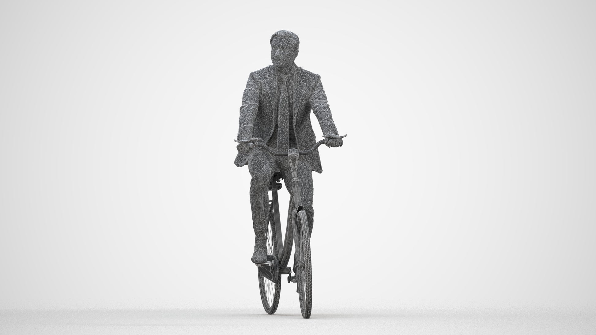 scanned 3D man business cycling, photogrammetry people for Enscape and V-Ray, wireframe back view