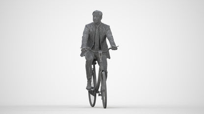 scanned 3D man business cycling, photogrammetry people for Enscape and V-Ray, wireframe back view