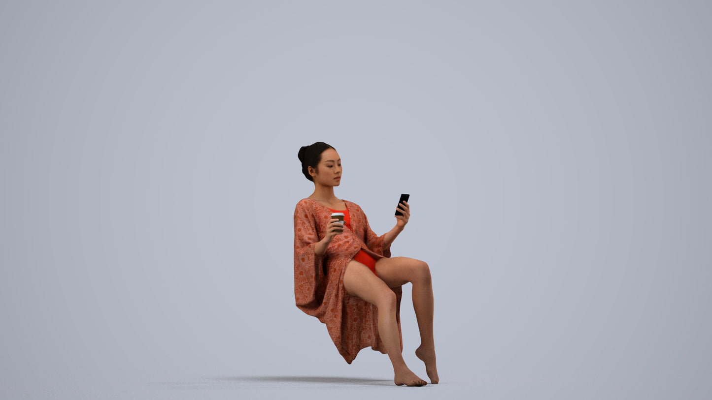 realistic 3D woman pool, scanned archviz people for Blender and 3ds Max, side view render