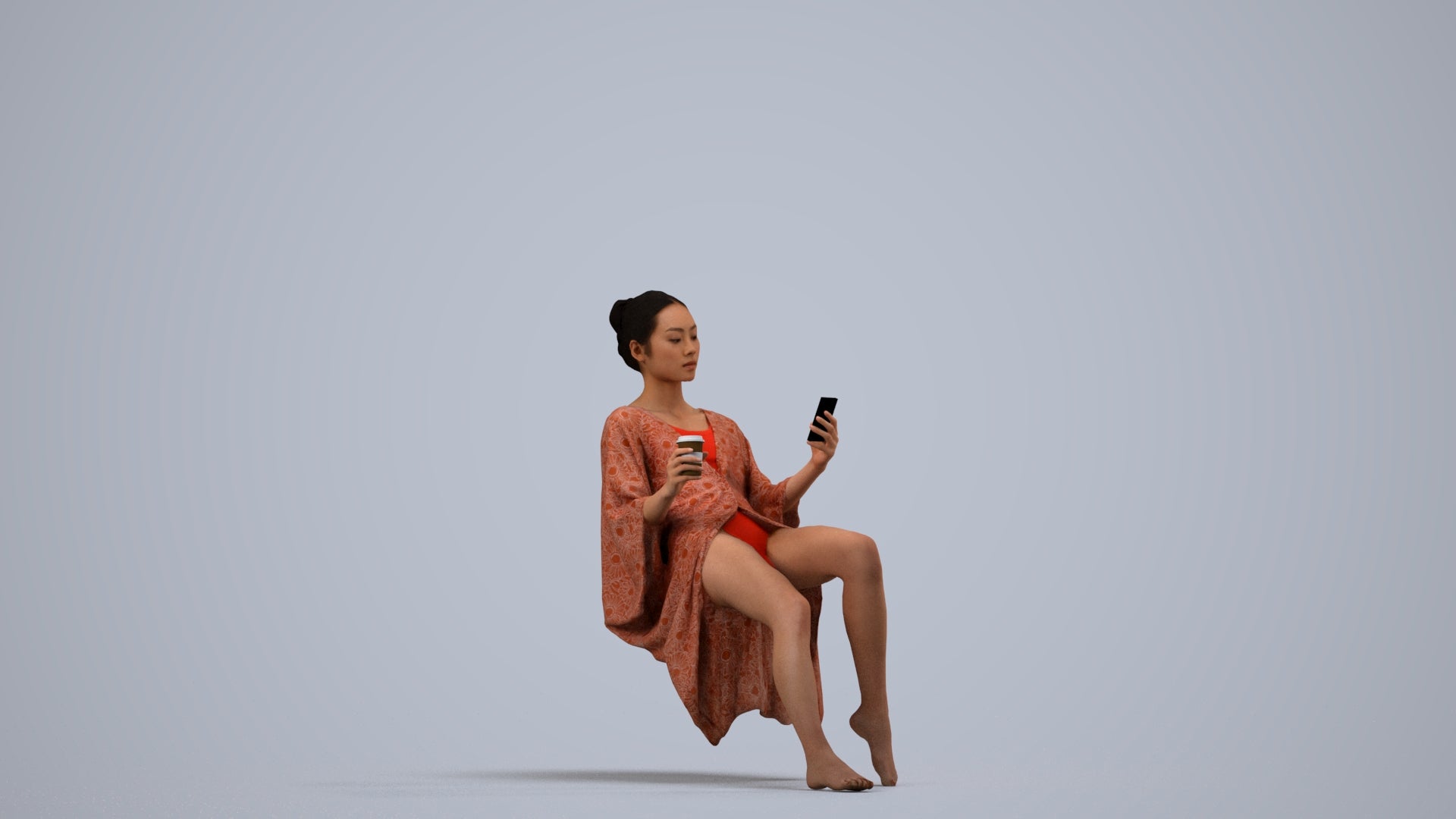 realistic 3D woman pool, scanned archviz people for Blender and 3ds Max, side view render