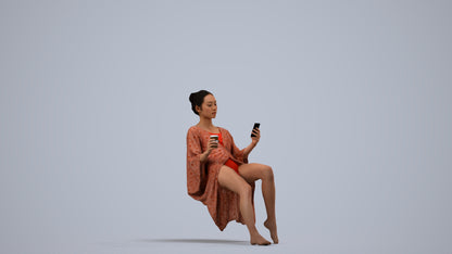 realistic 3D woman pool, scanned archviz people for Blender and 3ds Max, side view render