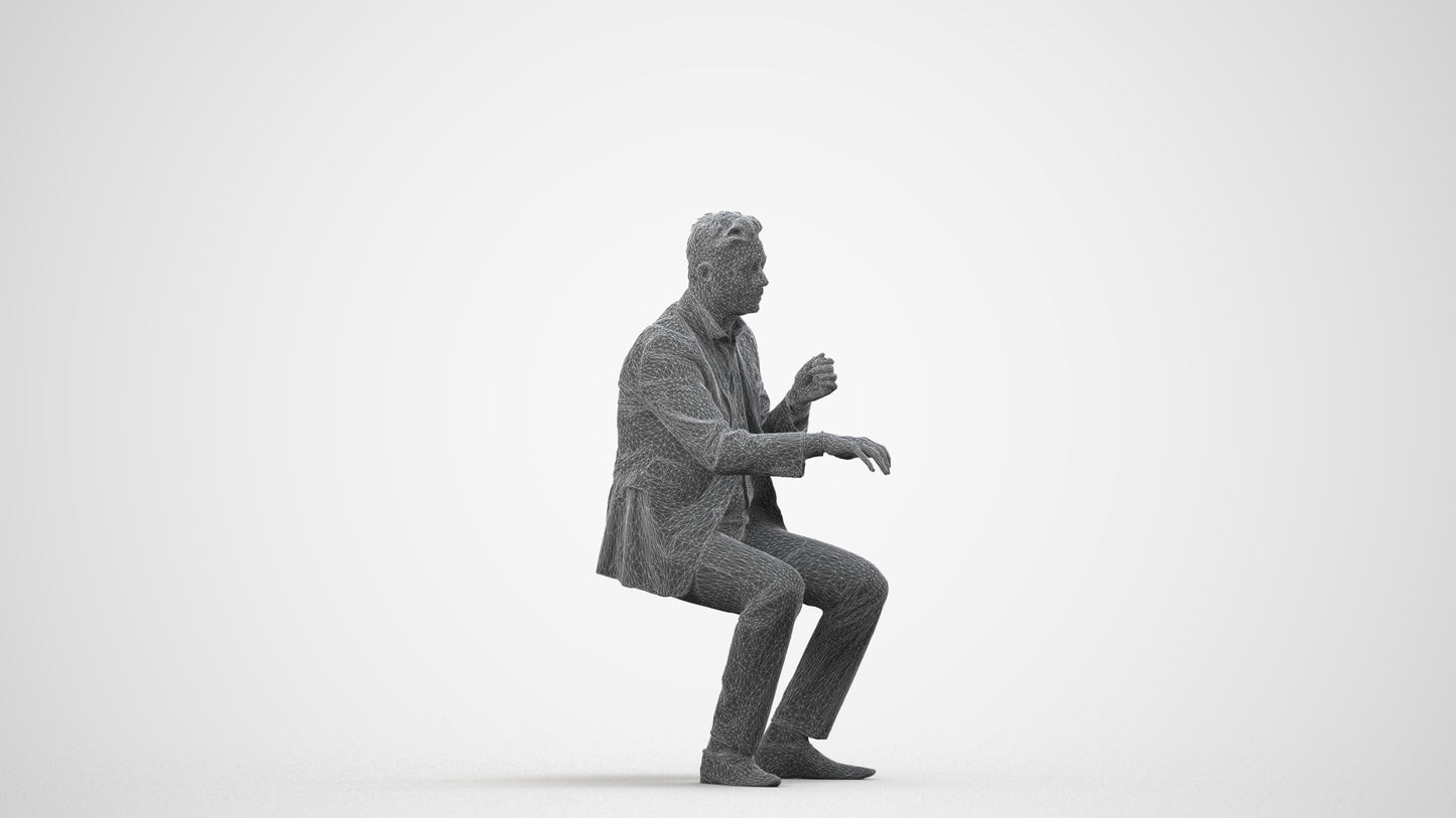 3D scanned man business, photorealistic archviz people for Enscape and SketchUp, wireframe side view